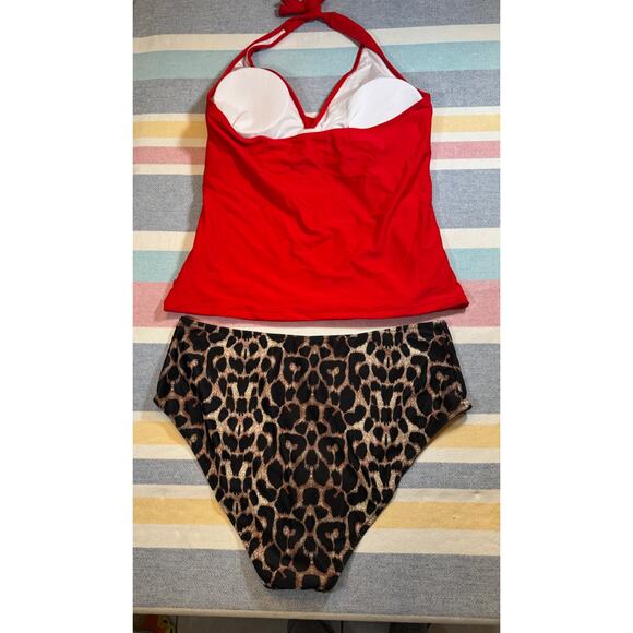 NWOT Red Halter Tankini with Leopard Bottoms - Size XXL - Picture 2 of 7